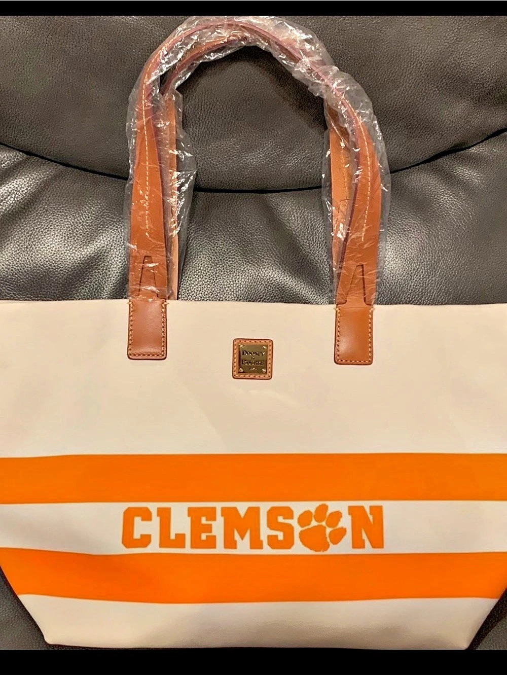 Dooney & Bourke Clemson University Shopper Tote Color Block White & Orange NWT